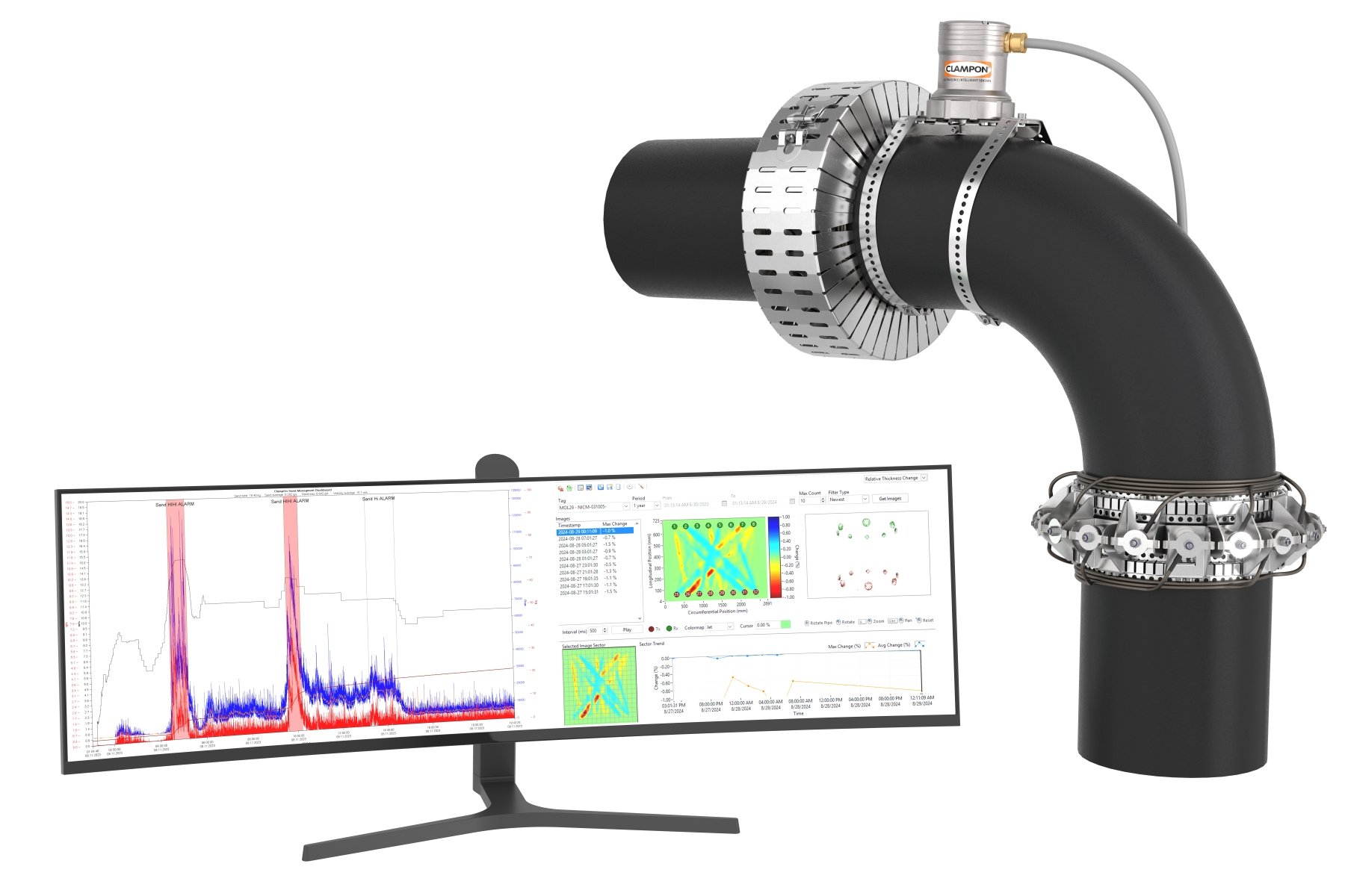 ClampOn, CEM and sand on topside bend (Hi-res)